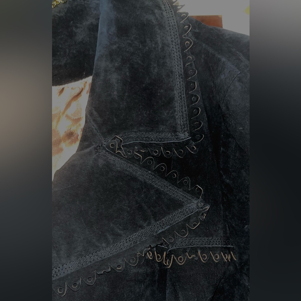 IMAN Black Suede Leather Blazer Jacket with Leopard Lining Size 1X - Picture 2 of 5